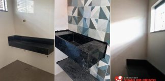 Nova igreja recebe bancadas de mármore Nova igreja da Visão em Cristo recebe bancadas e divisórias de mármore nos banheiros e lavabo, avançando nas etapas de acabamento.